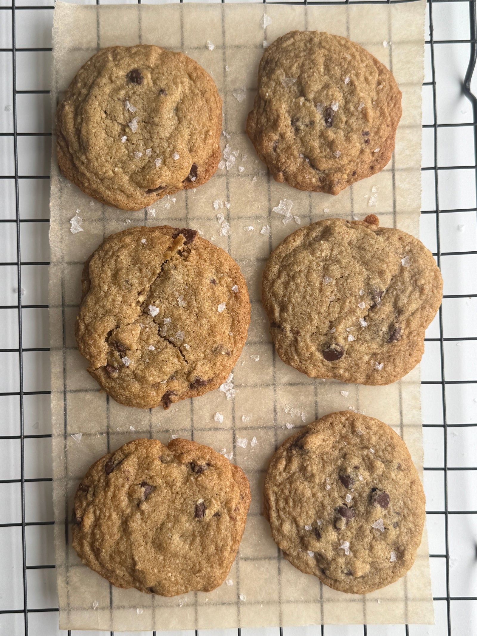 Bakery-style gluten-free buckwheat chocolate chip cookies with flaky salt