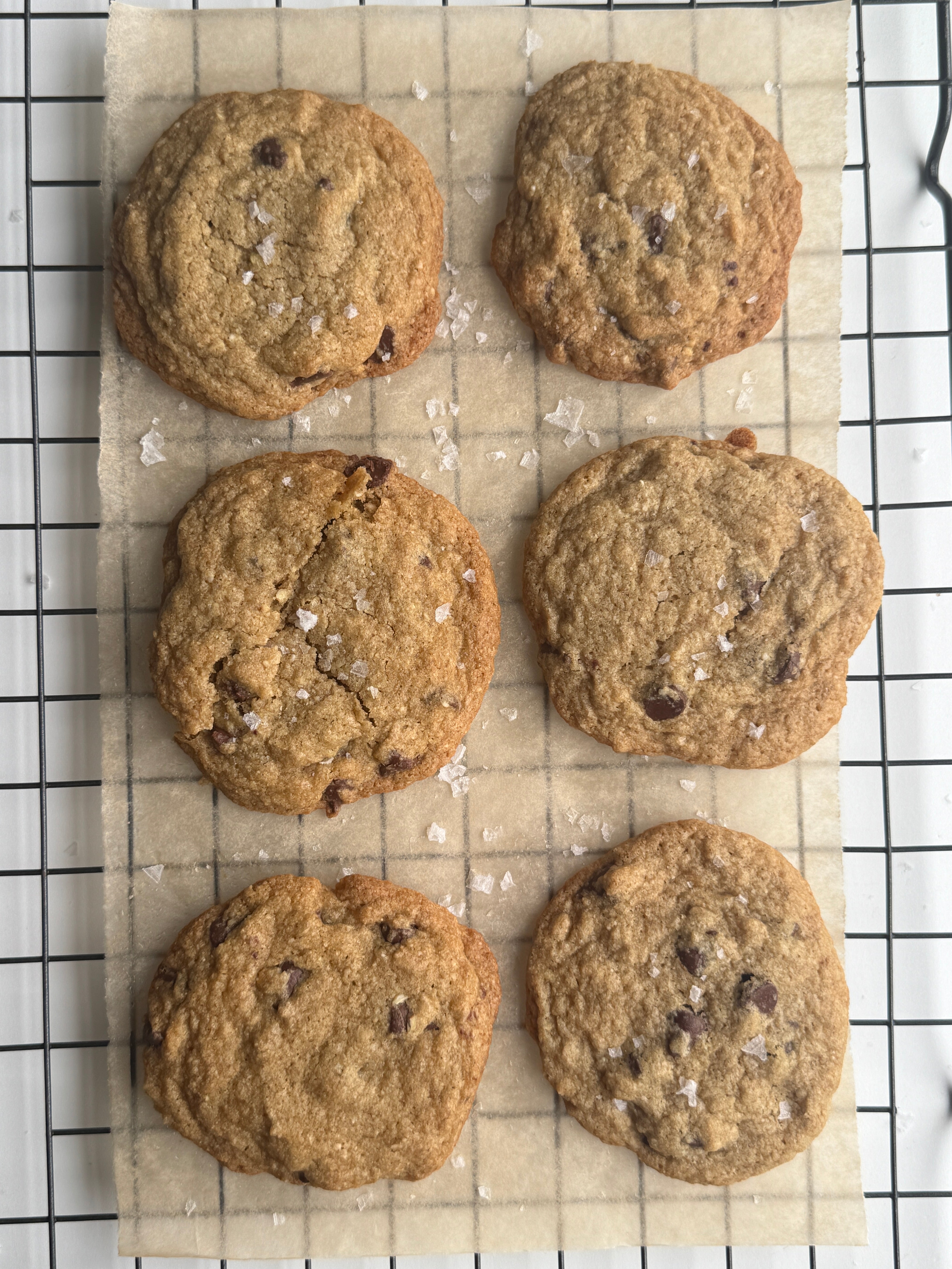 Bakery-style gluten-free buckwheat chocolate chip cookies with flaky salt