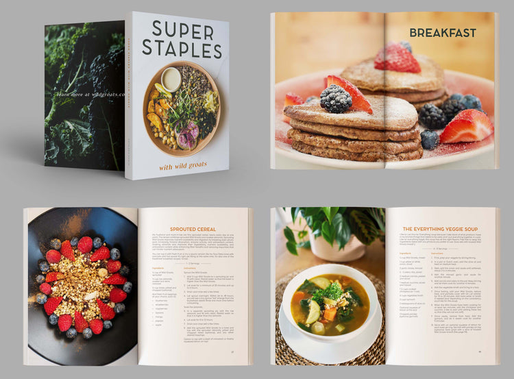 Super Staples digital recipe book mockup showing sample recipe pages